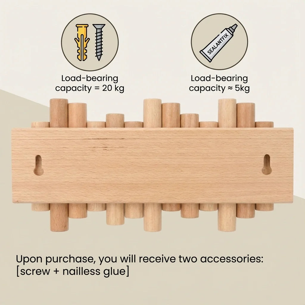 MVCOM® Picket Wooden Flip Wall Hooks - Natural Pine Wood Coat Rack with Retractable Foldable Hooks