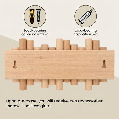 MVCOM® Picket Wooden Flip Wall Hooks - Natural Pine Wood Coat Rack with Retractable Foldable Hooks