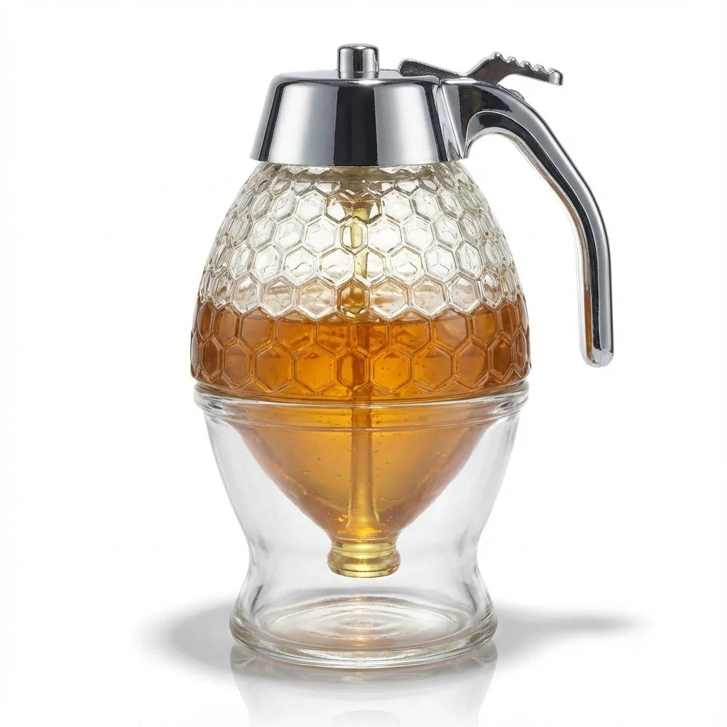 MVCOM® HoneyFlow No-Drip Dispenser - Food-Grade Syrup & Honey Container with Controlled Flow Lever