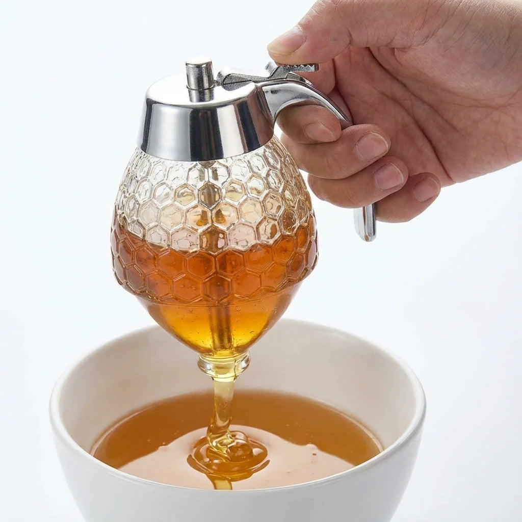 MVCOM® HoneyFlow No-Drip Dispenser - Food-Grade Syrup & Honey Container with Controlled Flow Lever