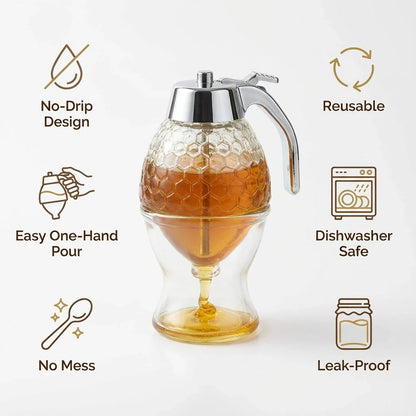 MVCOM® HoneyFlow No-Drip Dispenser - Food-Grade Syrup & Honey Container with Controlled Flow Lever