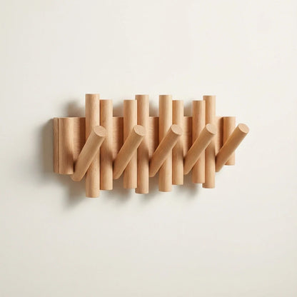 MVCOM® Picket Wooden Flip Wall Hooks - Natural Pine Wood Coat Rack with Retractable Foldable Hooks